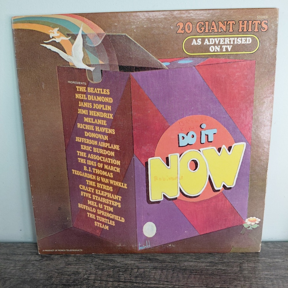 Do It Now 20 Giant Hits Vinyl LP Ronco 1001 Beatles Hendrix Joplin 1970s Record